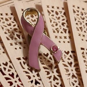 Vintage Pink and Gold Ribbon Brooch